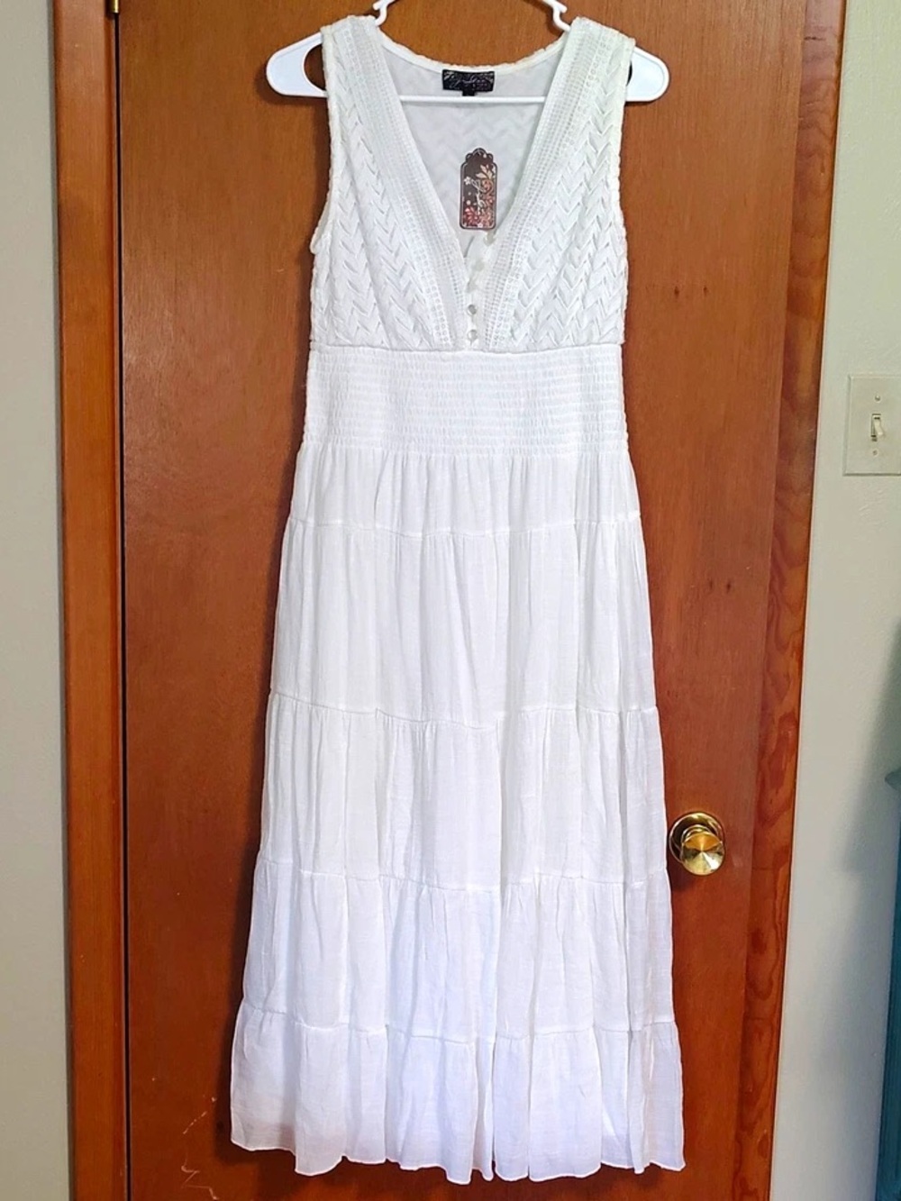 J. Jill White Crochet V-Neck Tiered Maxi Dress